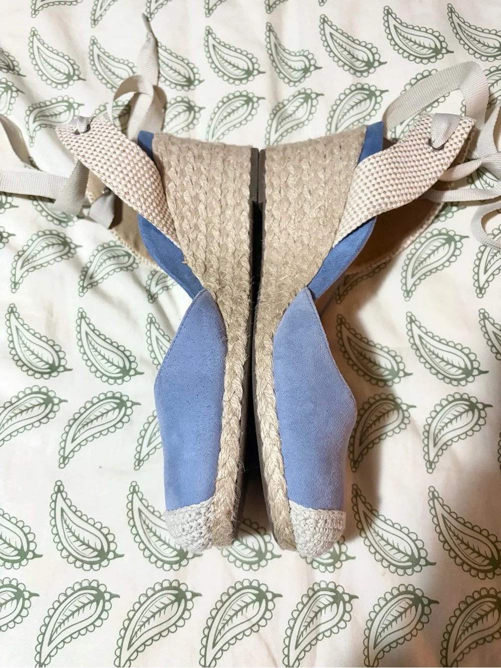 Vionic Maris Aruba Espadrille Wedge Heel Light Blue Cream Accents 7.5